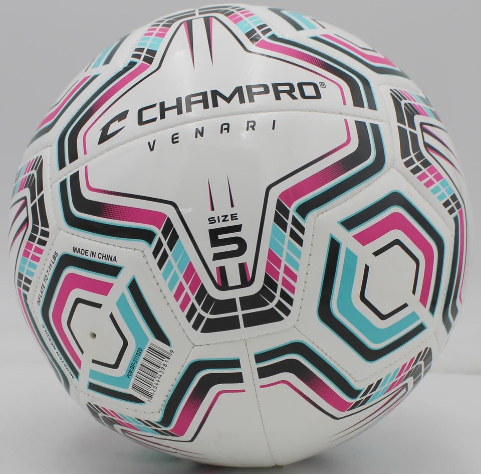 Venari 20 Panel Soccer Ball Black/Teal/Pink - Size 5