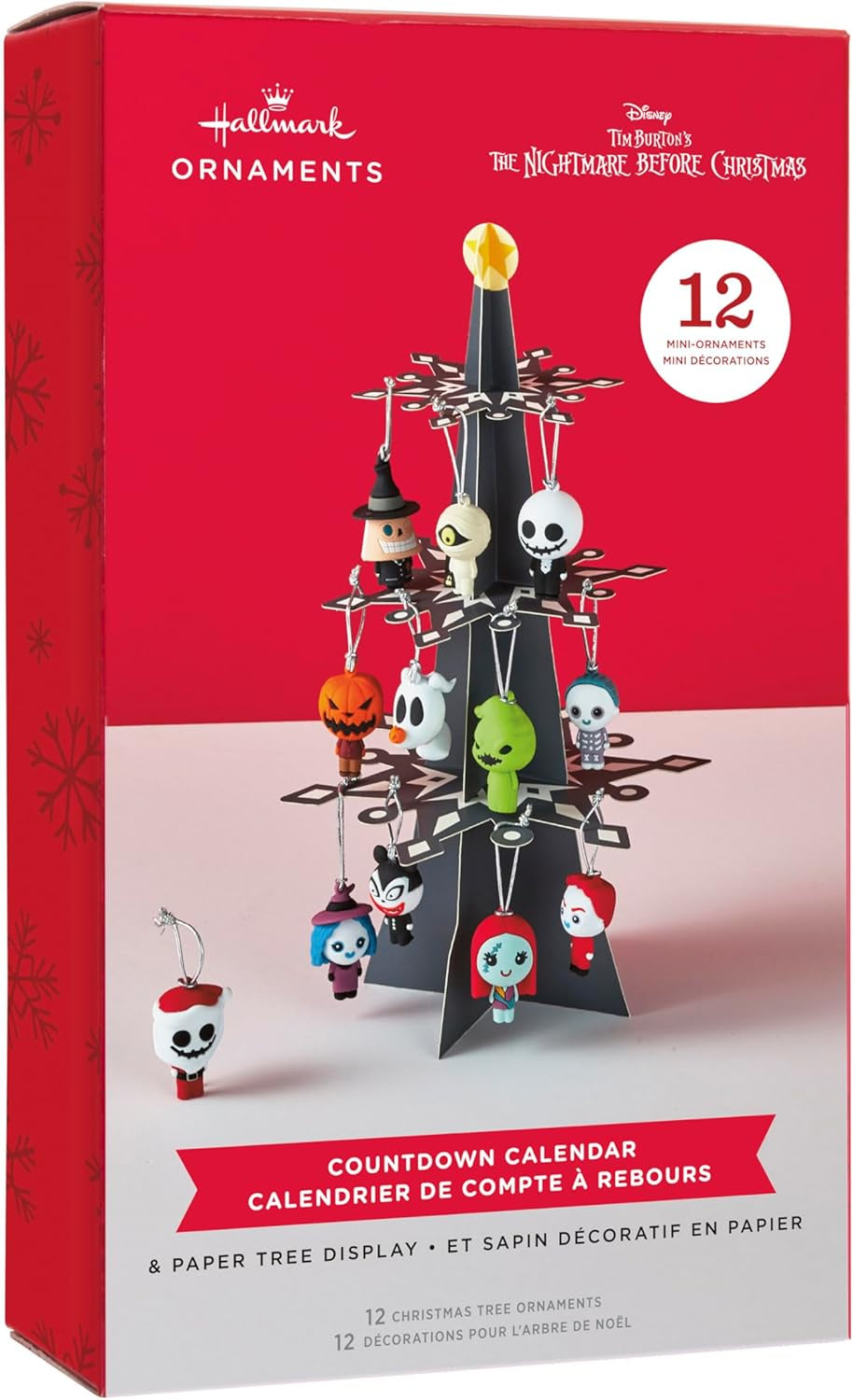 Disney Tim Burton's The Nightmare Before Christmas Hallmark Countdown Calendar Paper Tree Set With 12 Mini Ornaments