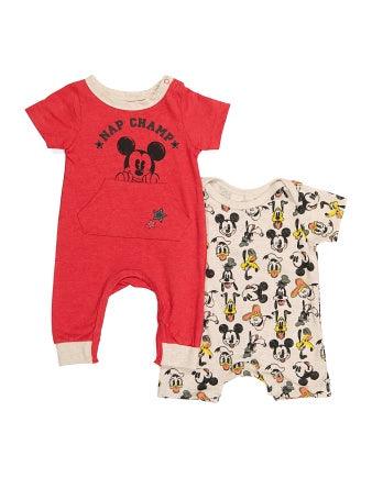 2-Piece Disney Mickey Short Sleeve Romper Red/Grey