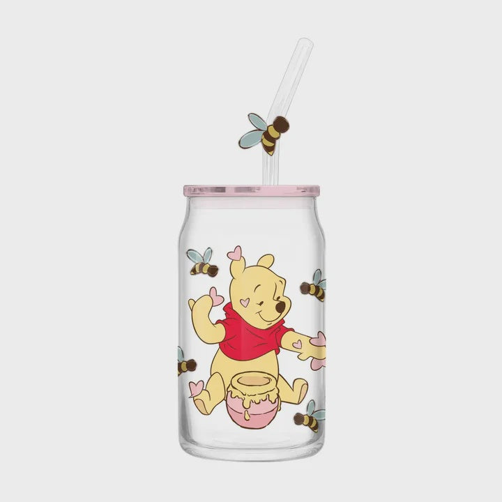 Winnie the Pooh Sweet As Can Bee Hearts Glass Can Tumbler 20oz