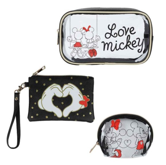 Disney Mickey & Minnie Love Travel Cosmetic Bags - Set of 3