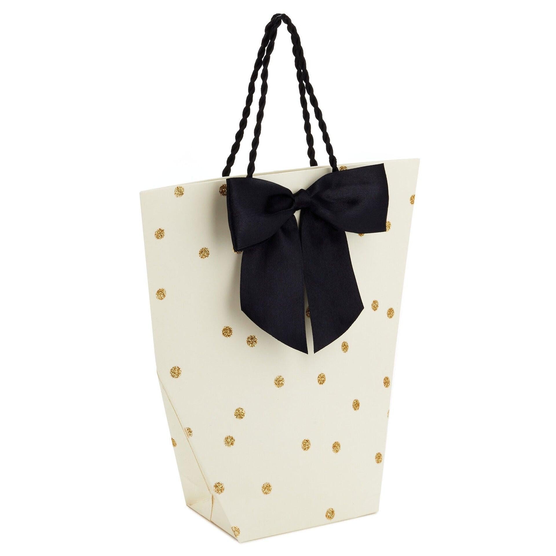 7.7" Gold Glitter Dots on White Medium Angled Gift Bag