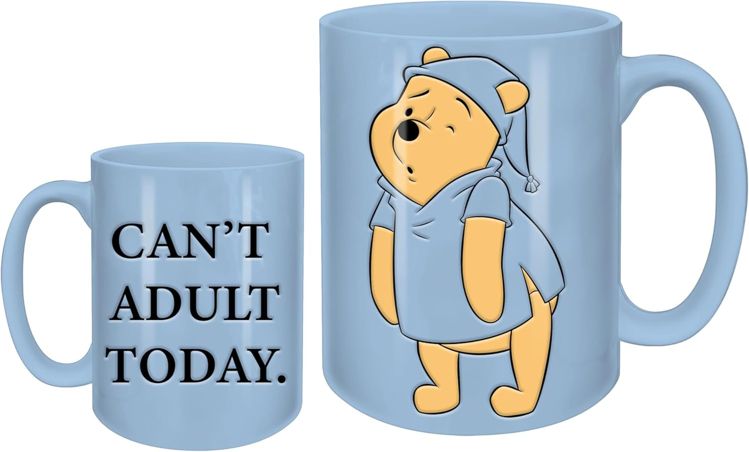 Disney Winnie the Pooh Can't Adult Today Etched Engraved Wax Resist Pottery Ceramic Mug, 17 Ounces