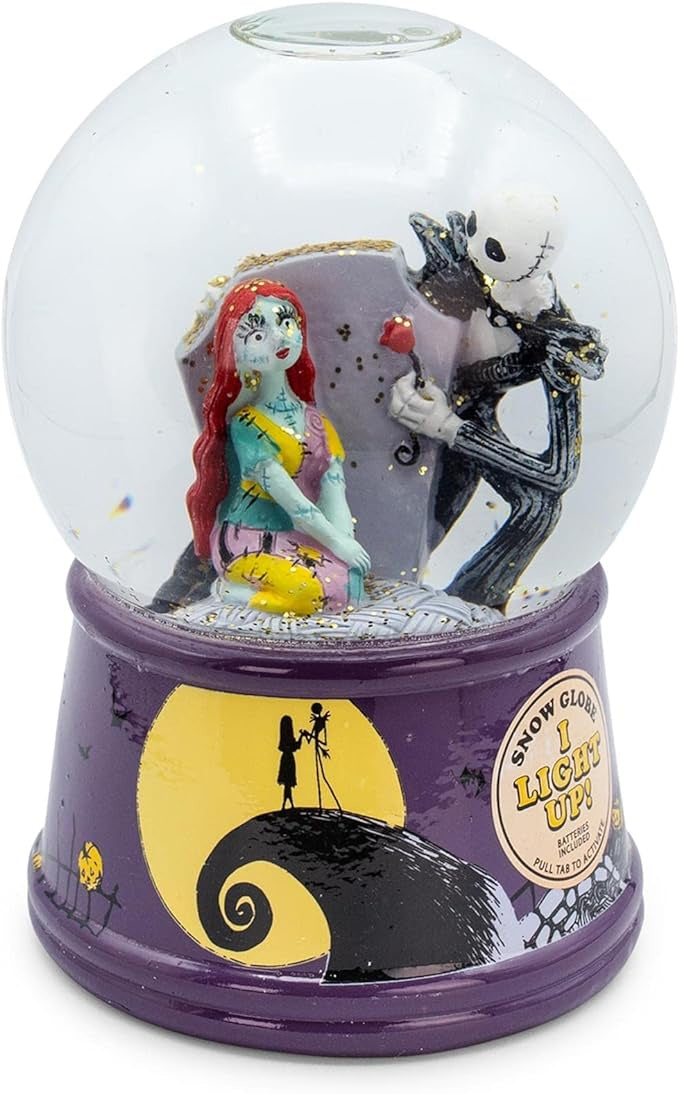 The Nightmare Before Christmas Jack & Sally Light-Up Snow Globe 6in