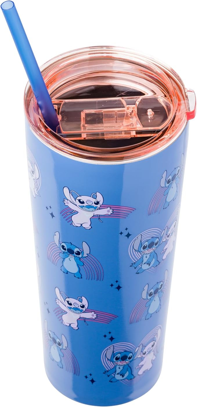 Stitch & Angel Hearts Pattern 22oz Double Walled Stainless Steel Tumbler w/ Straw