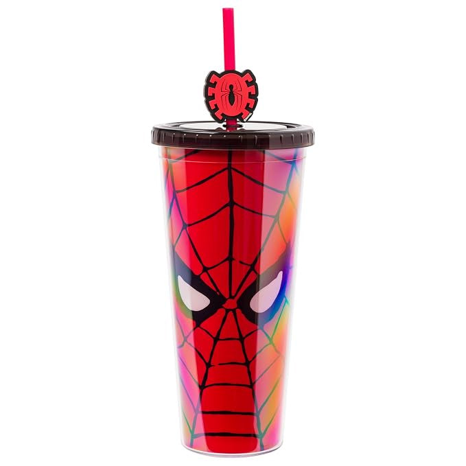 Marvel Spider-Man Eyes 24oz Plastic Cold Cup w/ Lid & Topper Straw
