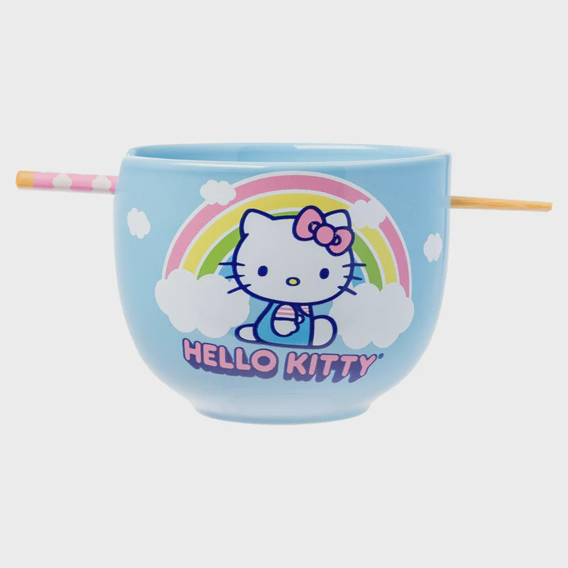Sanrio Hello Kitty Seize The Moment Rainbow 20oz Ceramic Ramen Bowl with Chopsticks