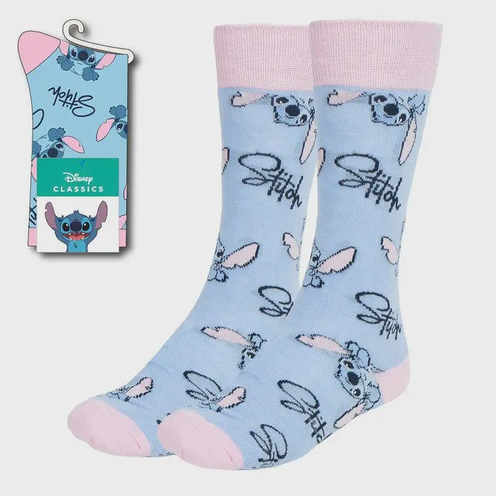 Stitch Face Light Blue and Pink Socks 36-42