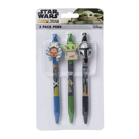 Star Wars The Mandalorian 3 Pack Pens w/ Rubber Figure