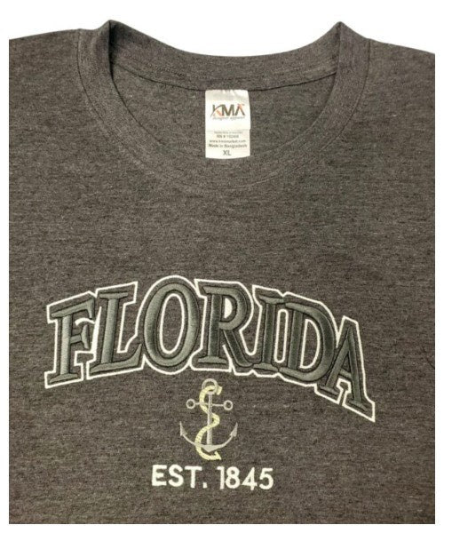 Florida Nautical Anchor Charcoal Heather Embroidery T Shirts