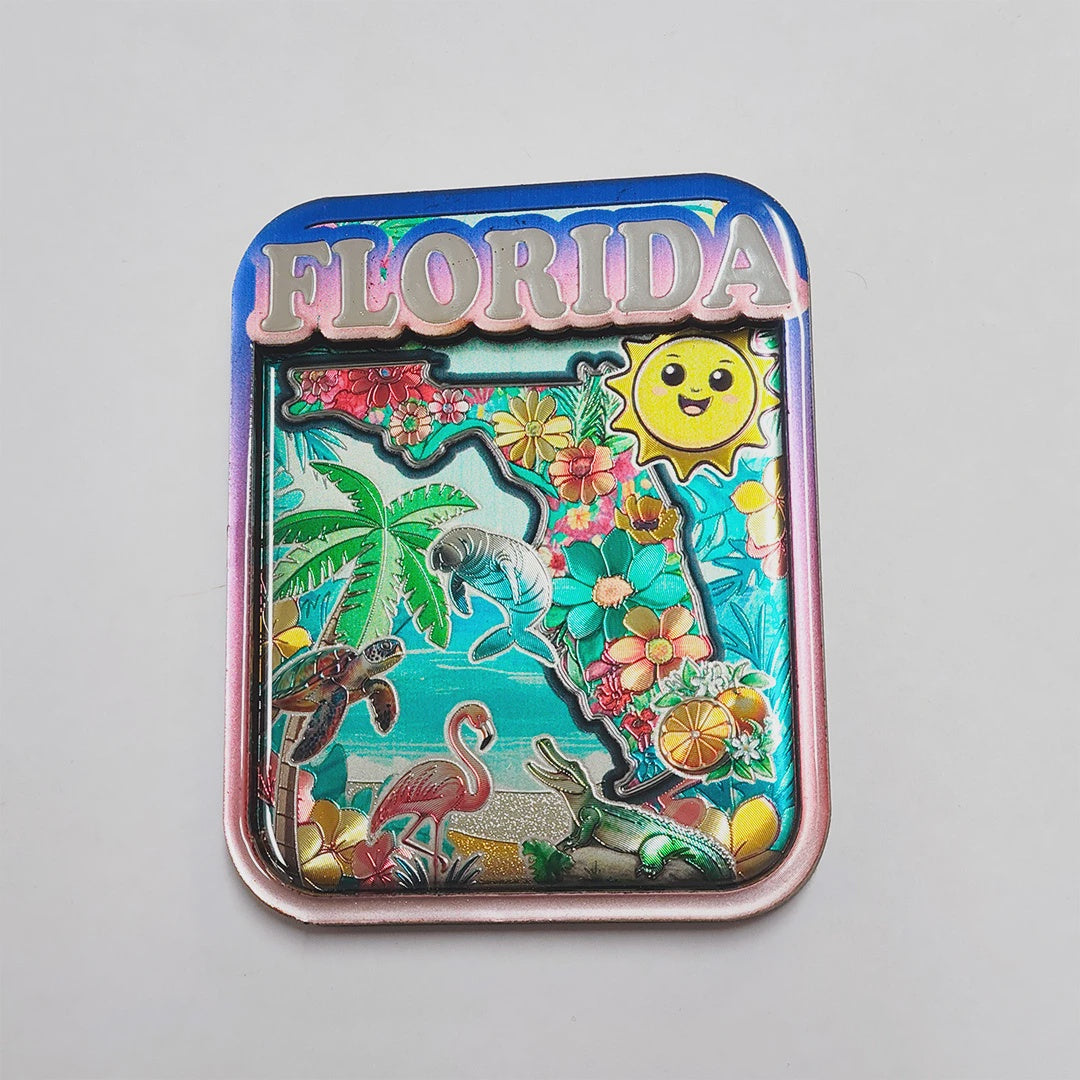 3D Florida Sunshine Map Foil Magnet