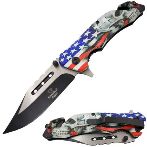 Snake Eye US Flag Tactical Rescue Style Spring Assist knife
