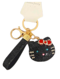 Kitty Head Fashion Crystal Keychain - Black