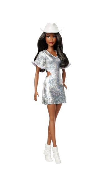 Barbie w/ Black Hair Wearing Sparkly Silver Fringe Dress