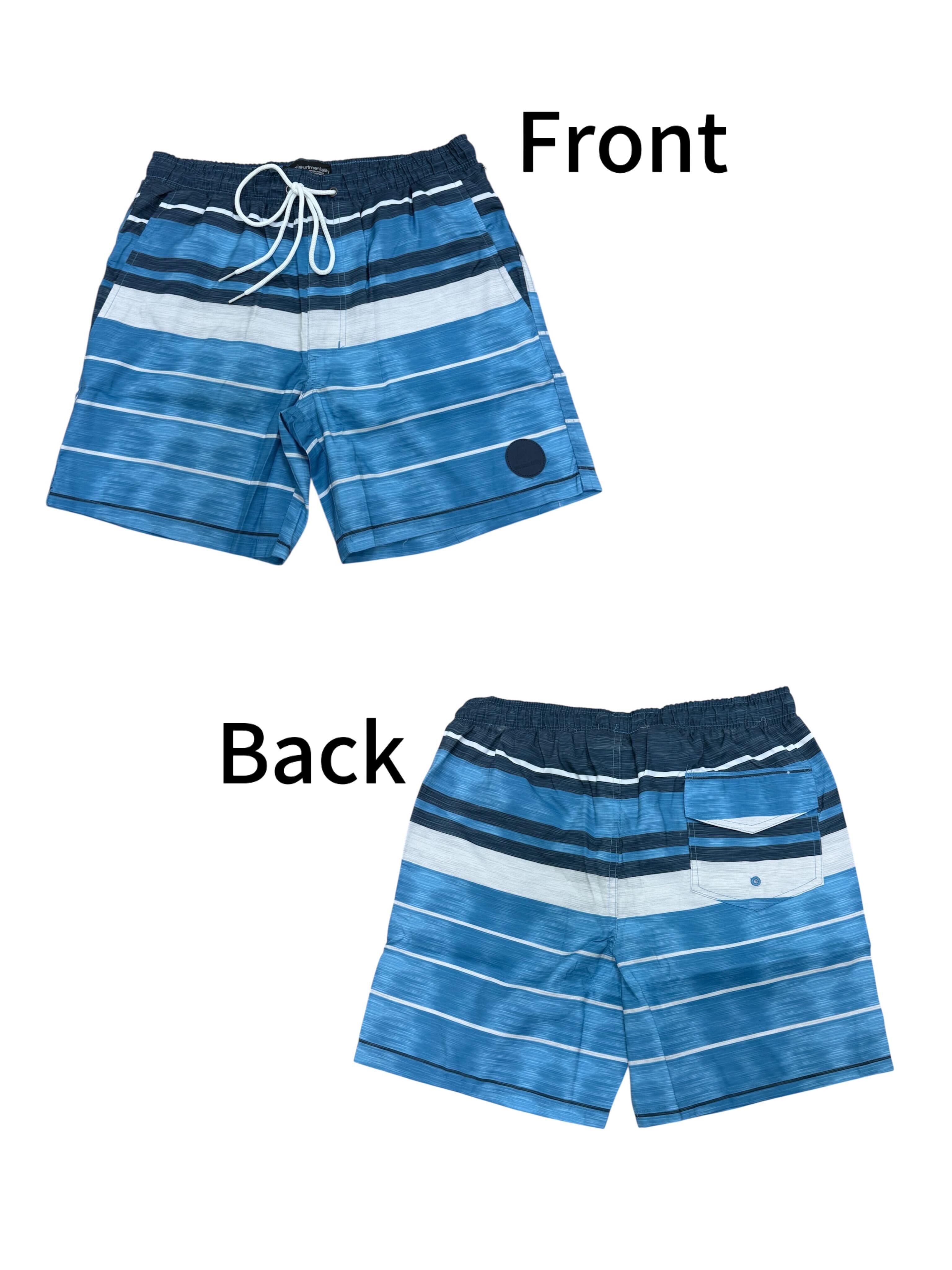 Men's Striped Beach Shorts w/ Elastic Waistband