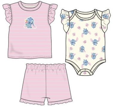 Disney Stitch Striped Baby Girls 3pc Short Set