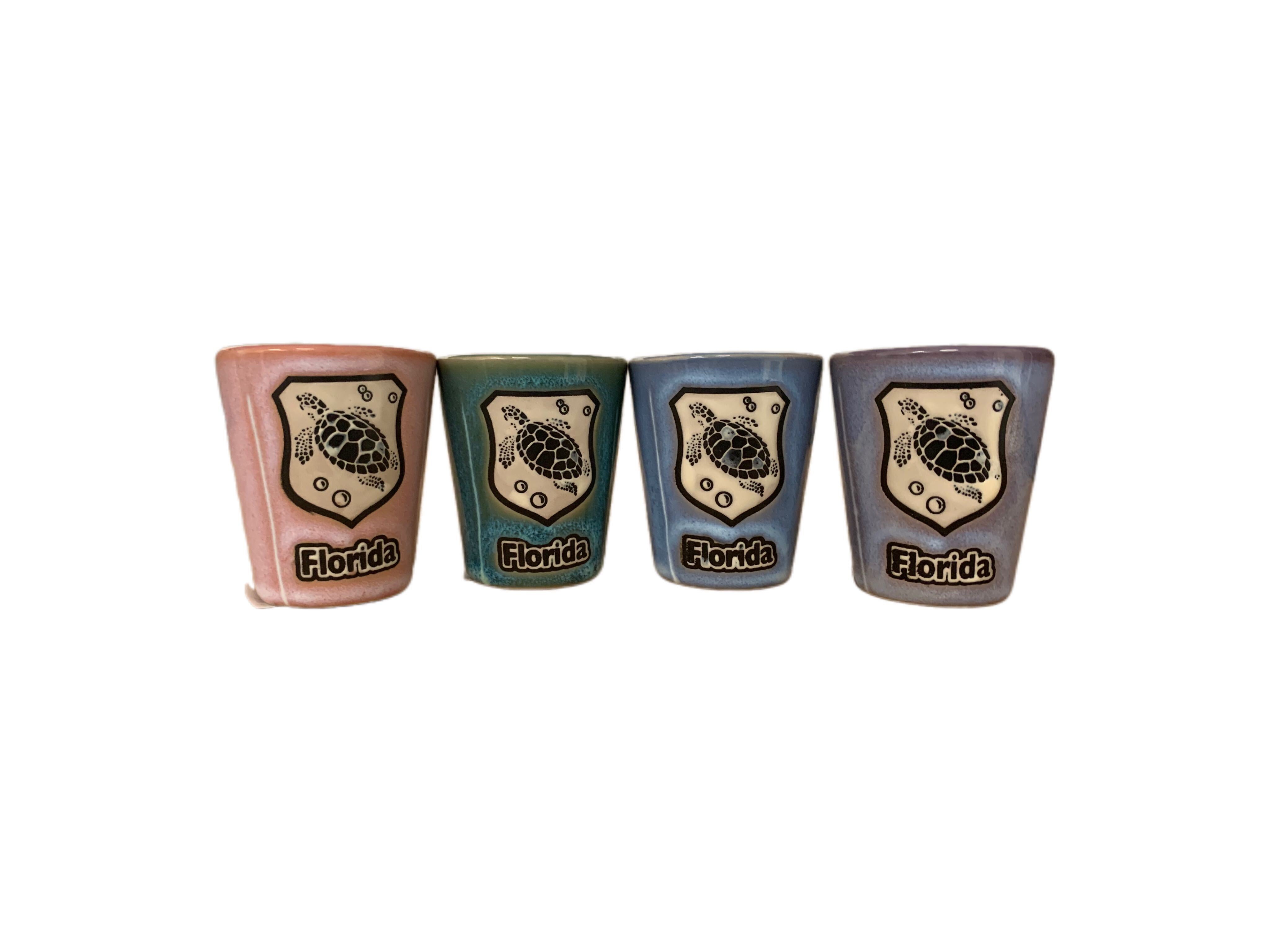 Florida Turtle Shield Ceramic Shot Glass Asst. Colors