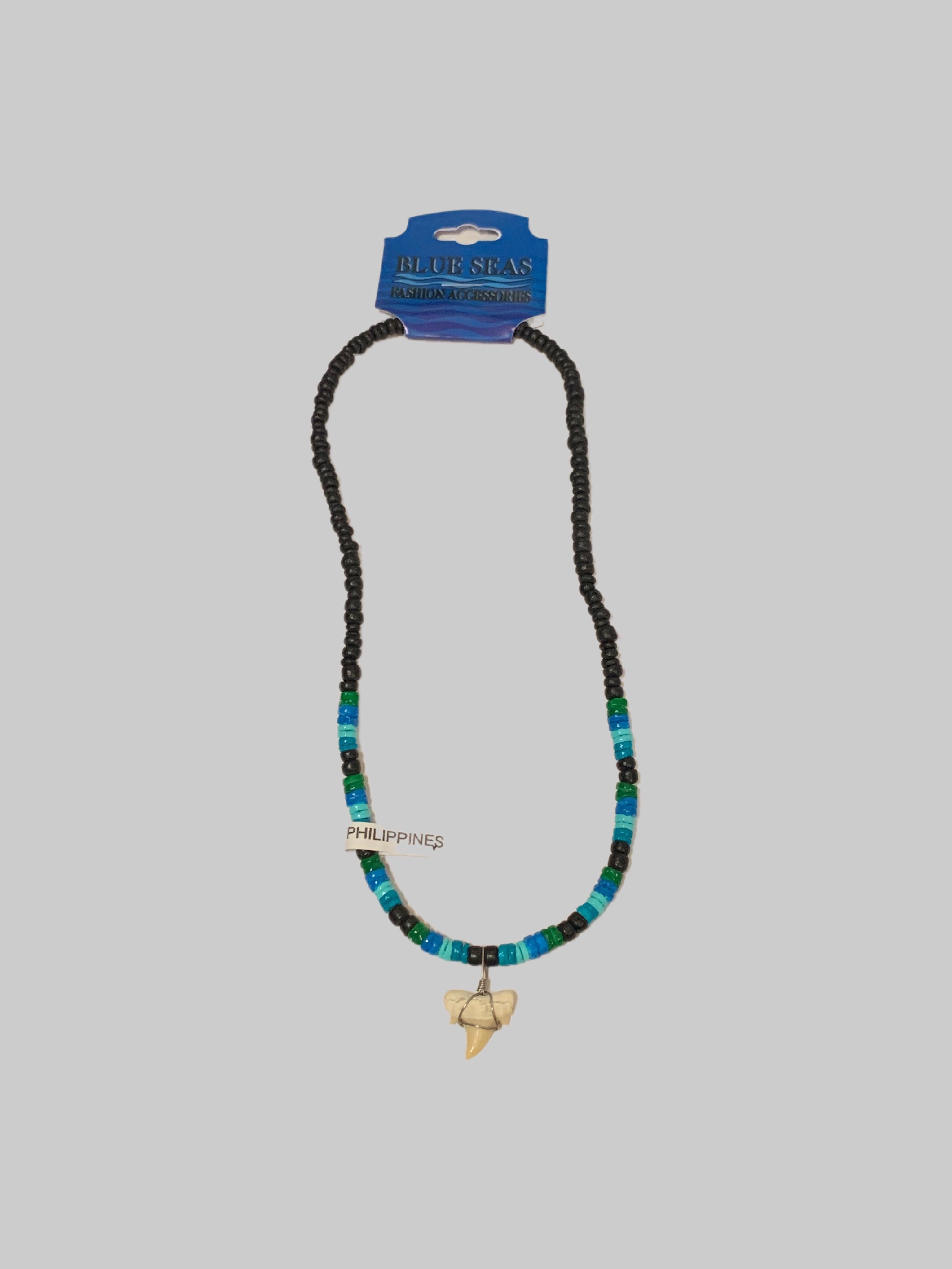 Blue Calm & Tan Coco Shark Tooth Necklace 1