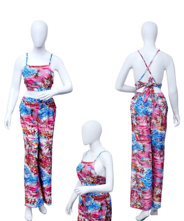 Ladies Hawaiian Cross Back Top / Palazzo Pant Set Assrt