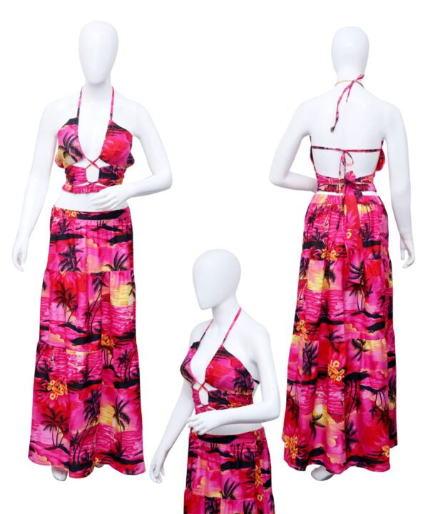 Ladies Hawaiian Adjustable Top & Long Skirt Halter Set Assrt