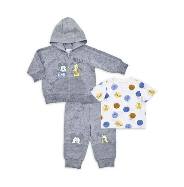 Mickey & Friends 3 Pcs Baby Boy Hoodie, T-Shirt & Jogger Set