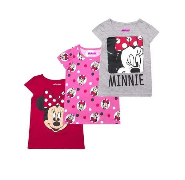 Disney Girls Minnie Mouse 3 Pack T-Shirts for Toddlers – Pink/Red/Grey