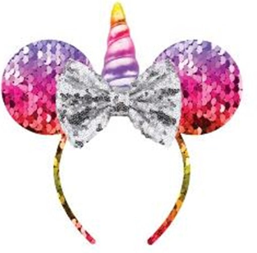 Minnie Rainbow Unicorn Ears Headband Silver Bowtie