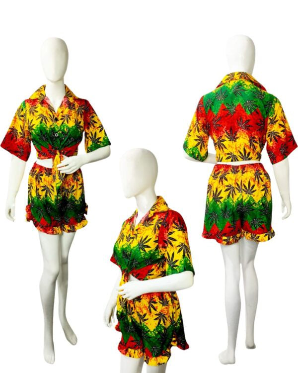 Ladies’ Hawaiian Dress Shirt & Short Set Multi Grass