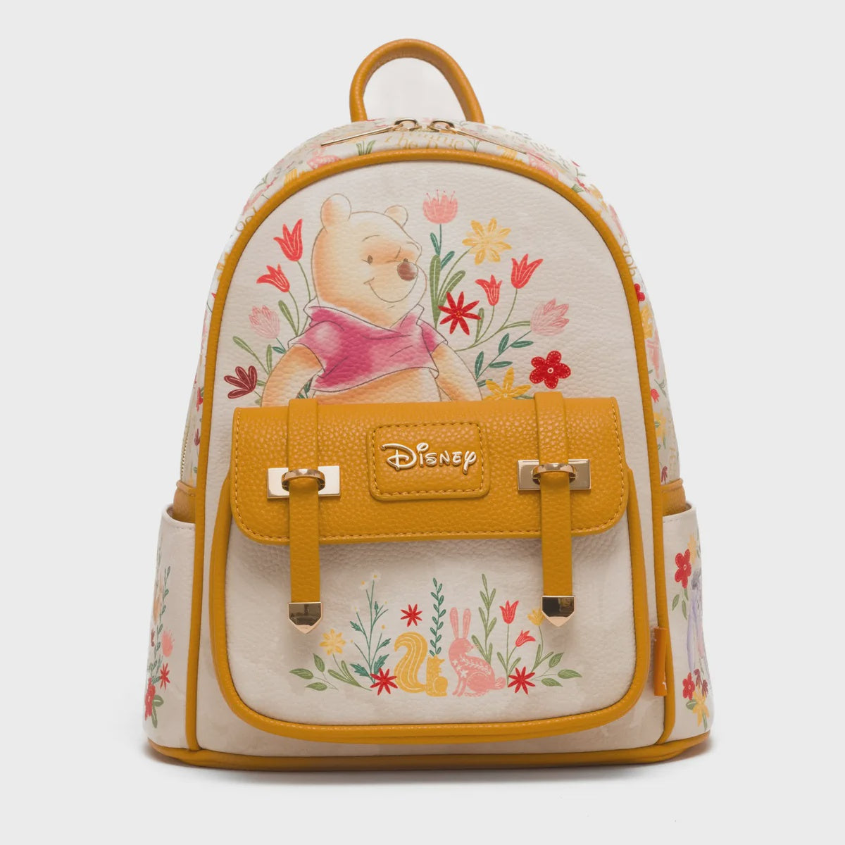 Winnie the Pooh among the Flowers Vegan Leather Fashion Mini Backpack
