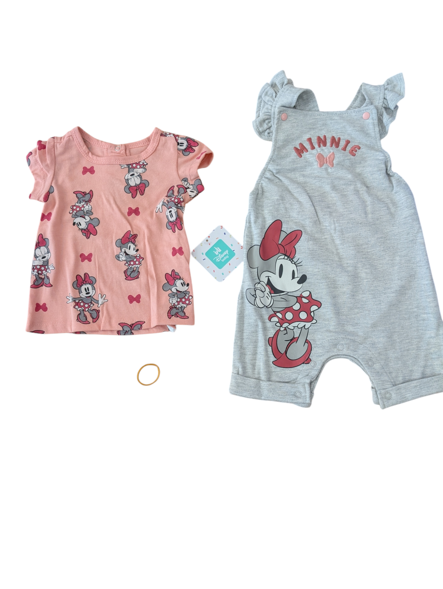Minnie Mouse Infant 2 piece Pink Shirt and Gray Overalls