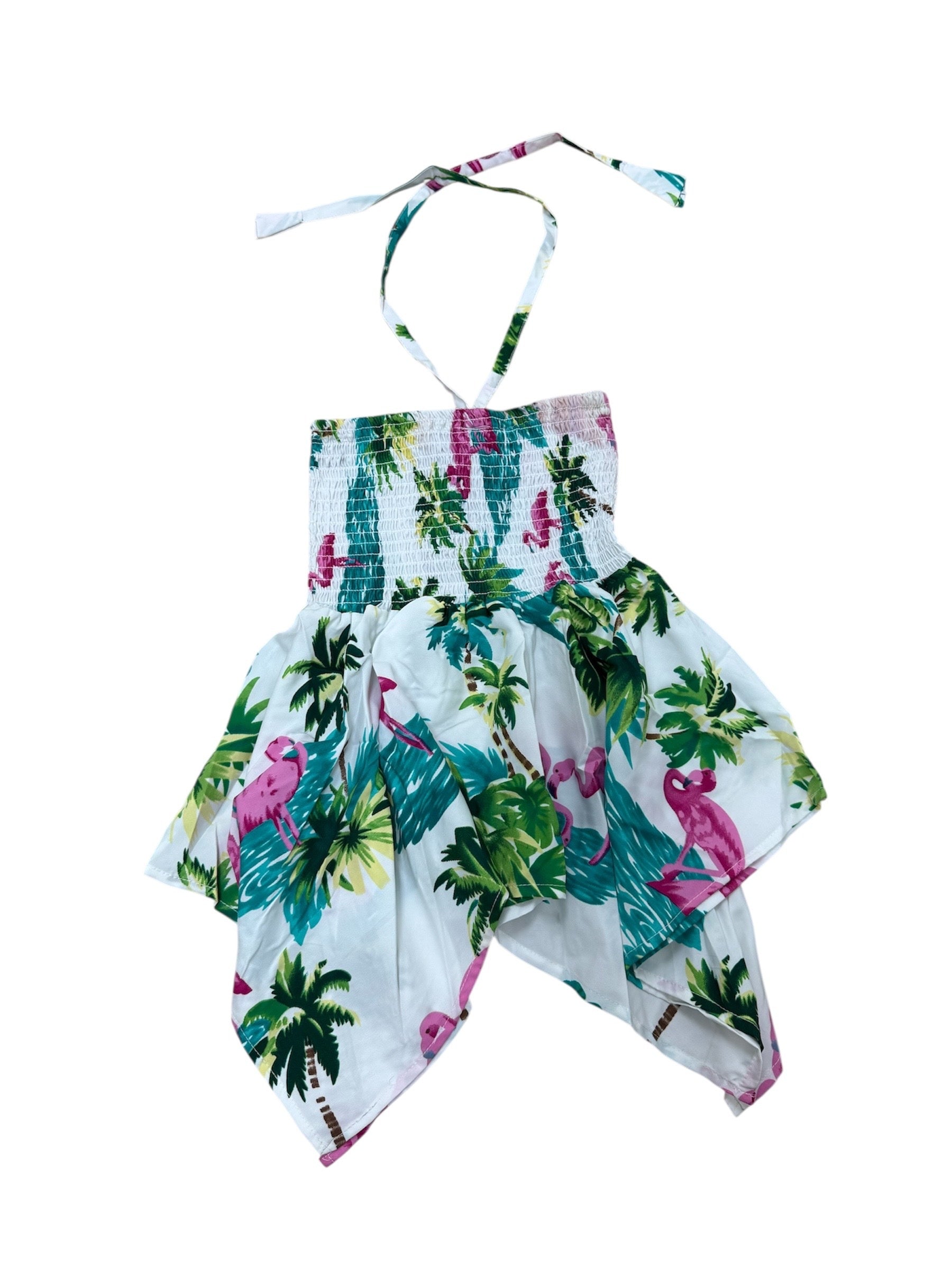 Girls' Flamingo in Water Hawaiian Dress w/ Halter Neck Tie Girls' Flamingo in Water Hawaiian Dress w/ Halter Neck Tie