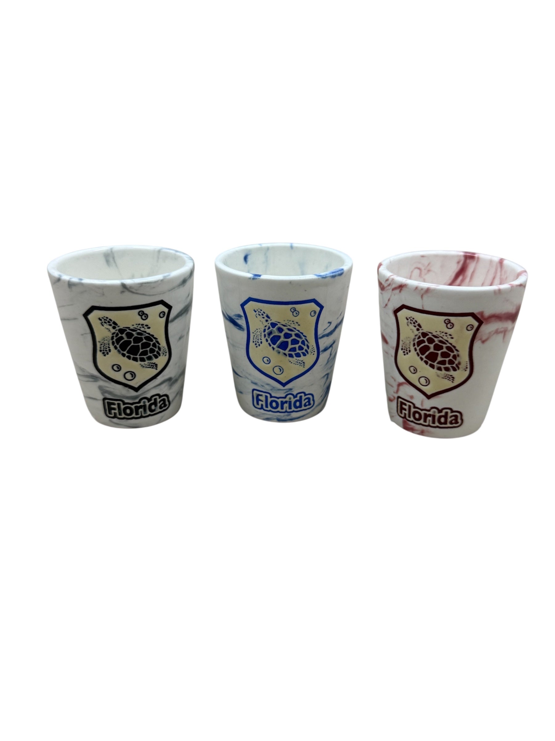 Florida Turtle Crest Marble Ceramic Shot Glass Asst. Colors