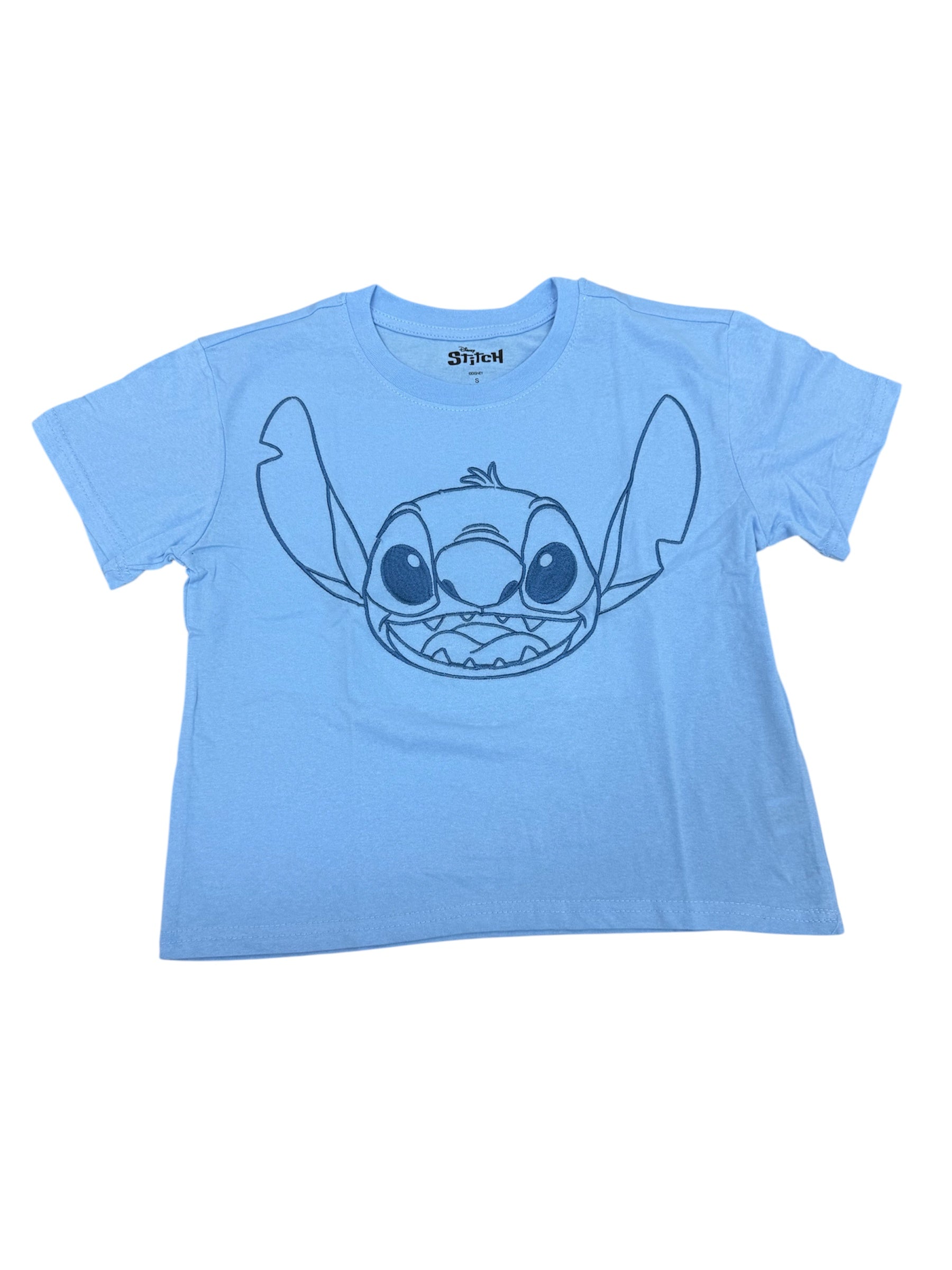 Stitch Crop Top Blue Embroidered Tee