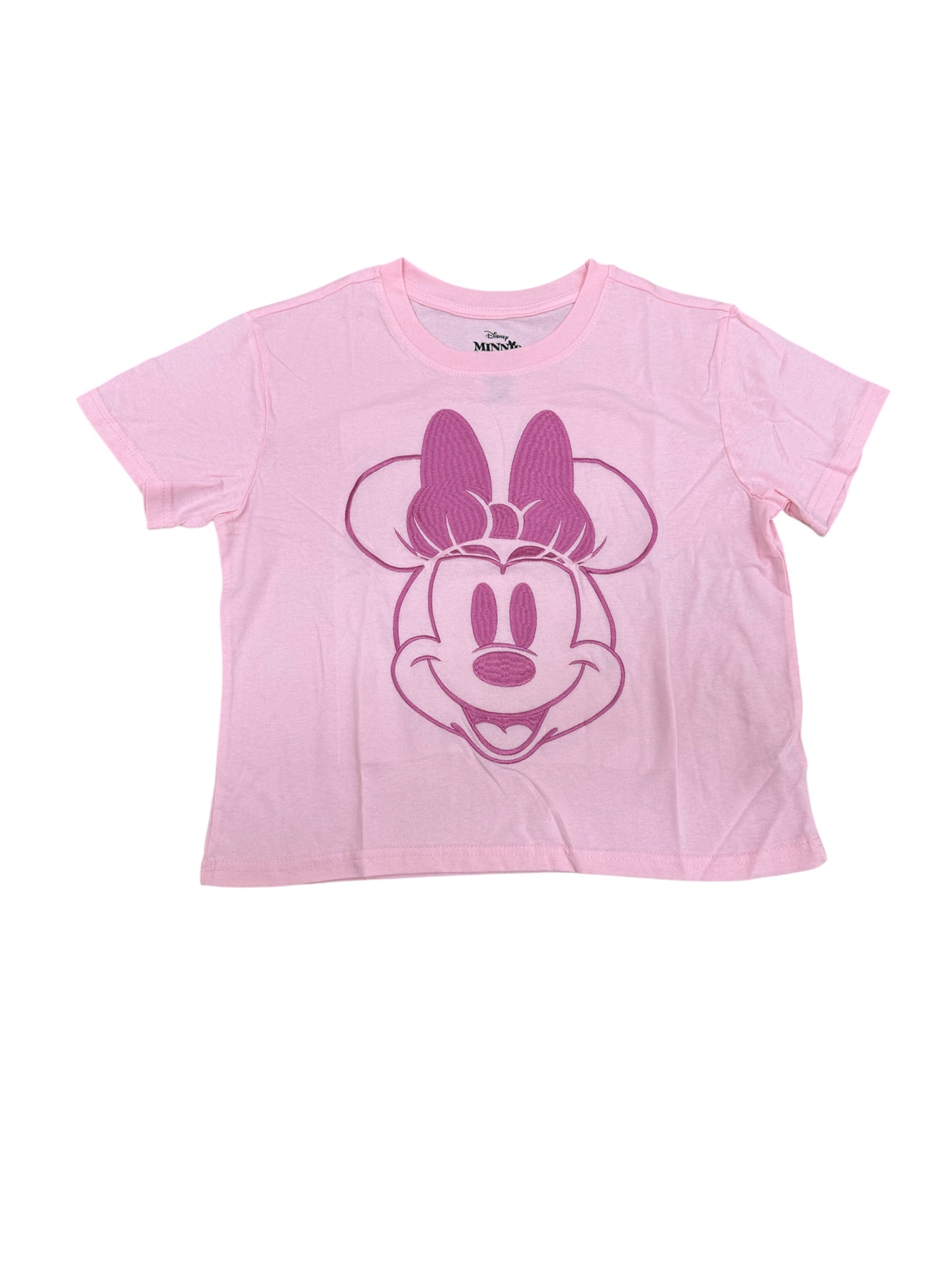 Minnie Mouse Crop Top Pink Embroidered Tee