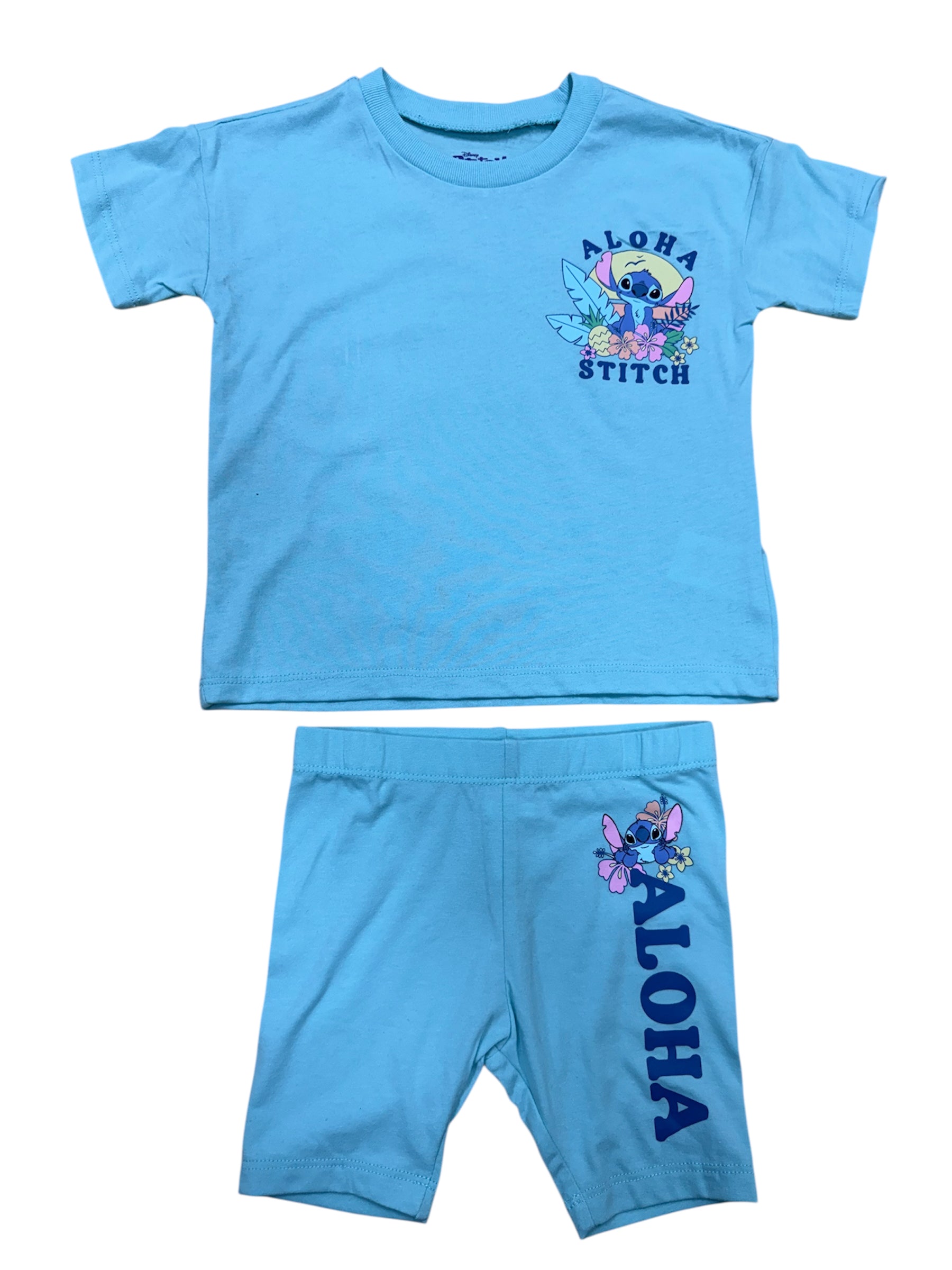 Disney Stitch Aloha Blue 2pc Set w/ Shirt & Biker Shorts