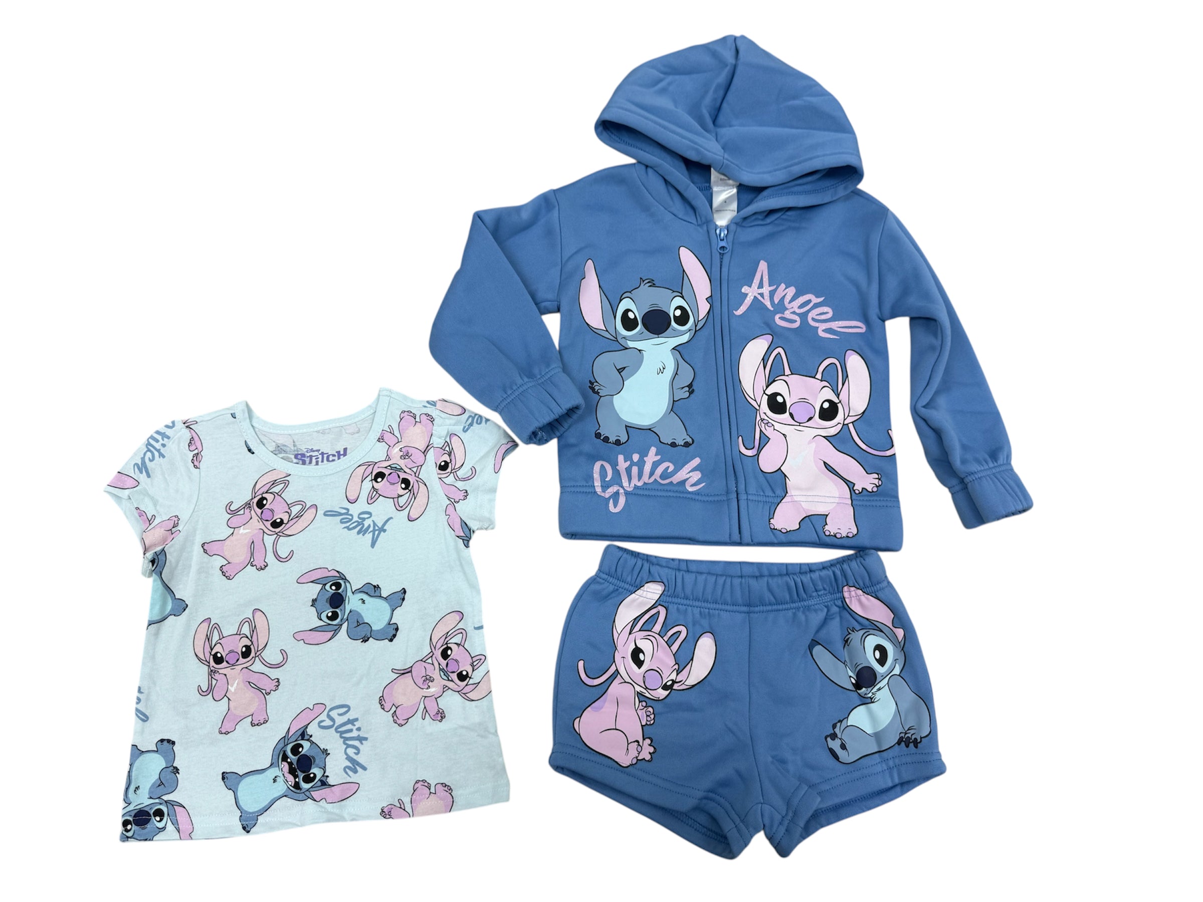 Kids Disney Stitch & Angel 3pc Hoodie, Shirt & Shorts Set