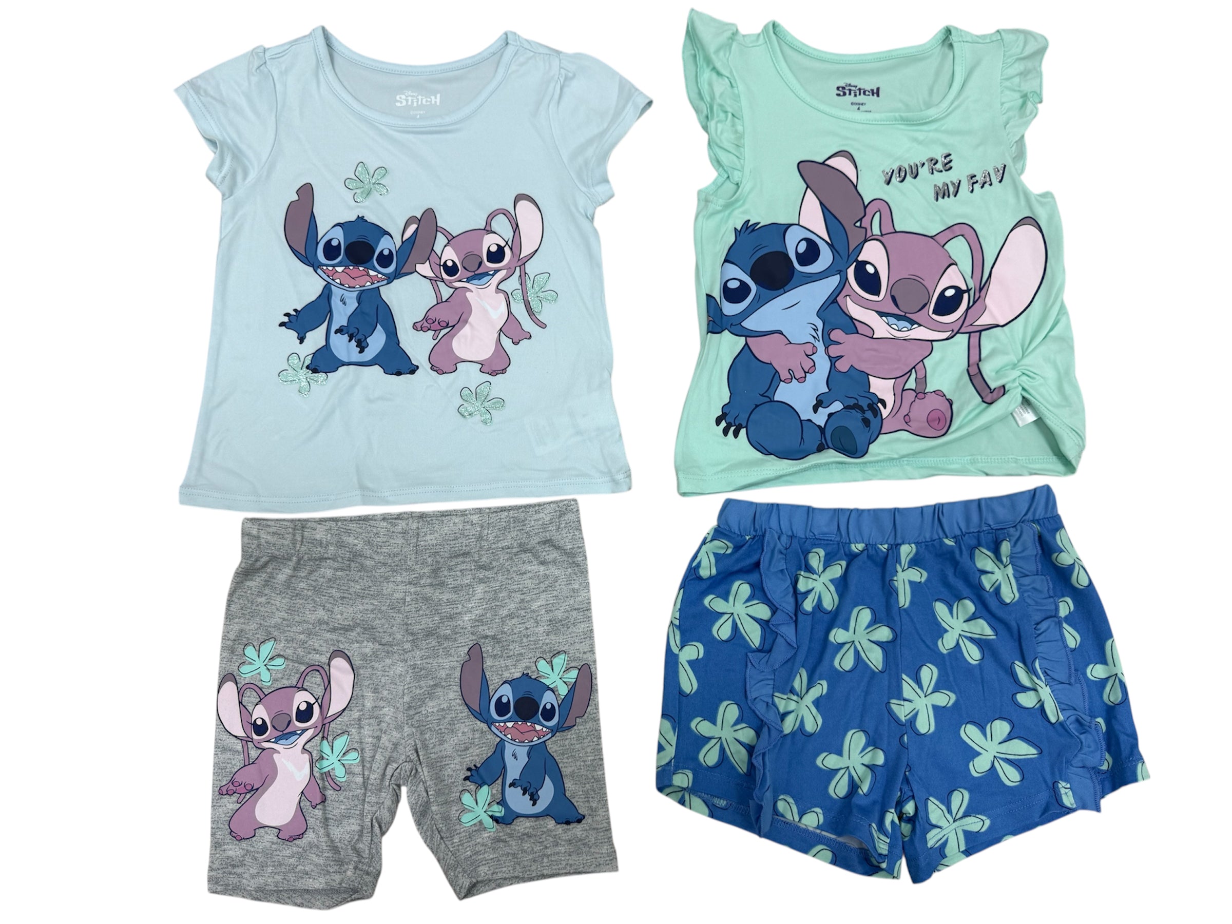 Toddler Disney Stitch & Angel 4pc Set w/ 2 Shirts & 2 Shorts