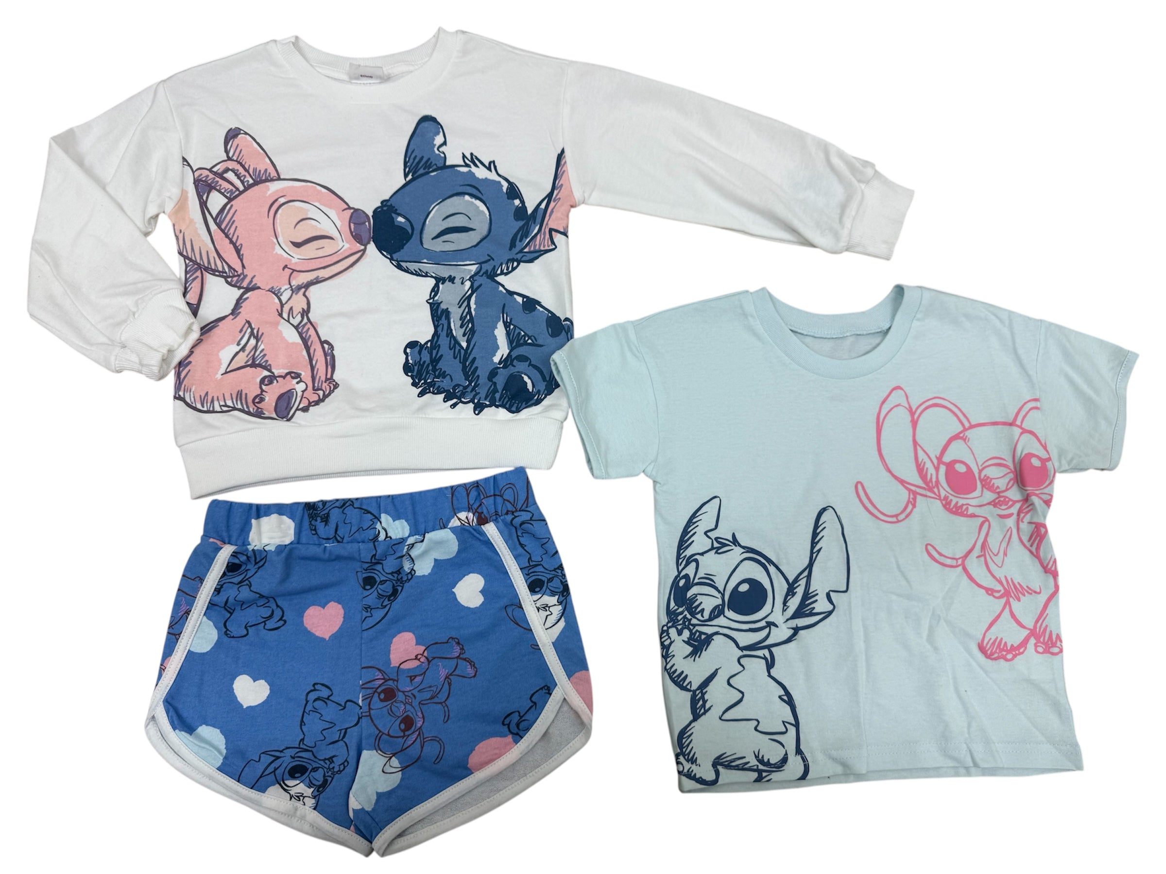Disney Stitch & Angel 3pc Set w/ Love Sweater, Shirt & Shorts Set