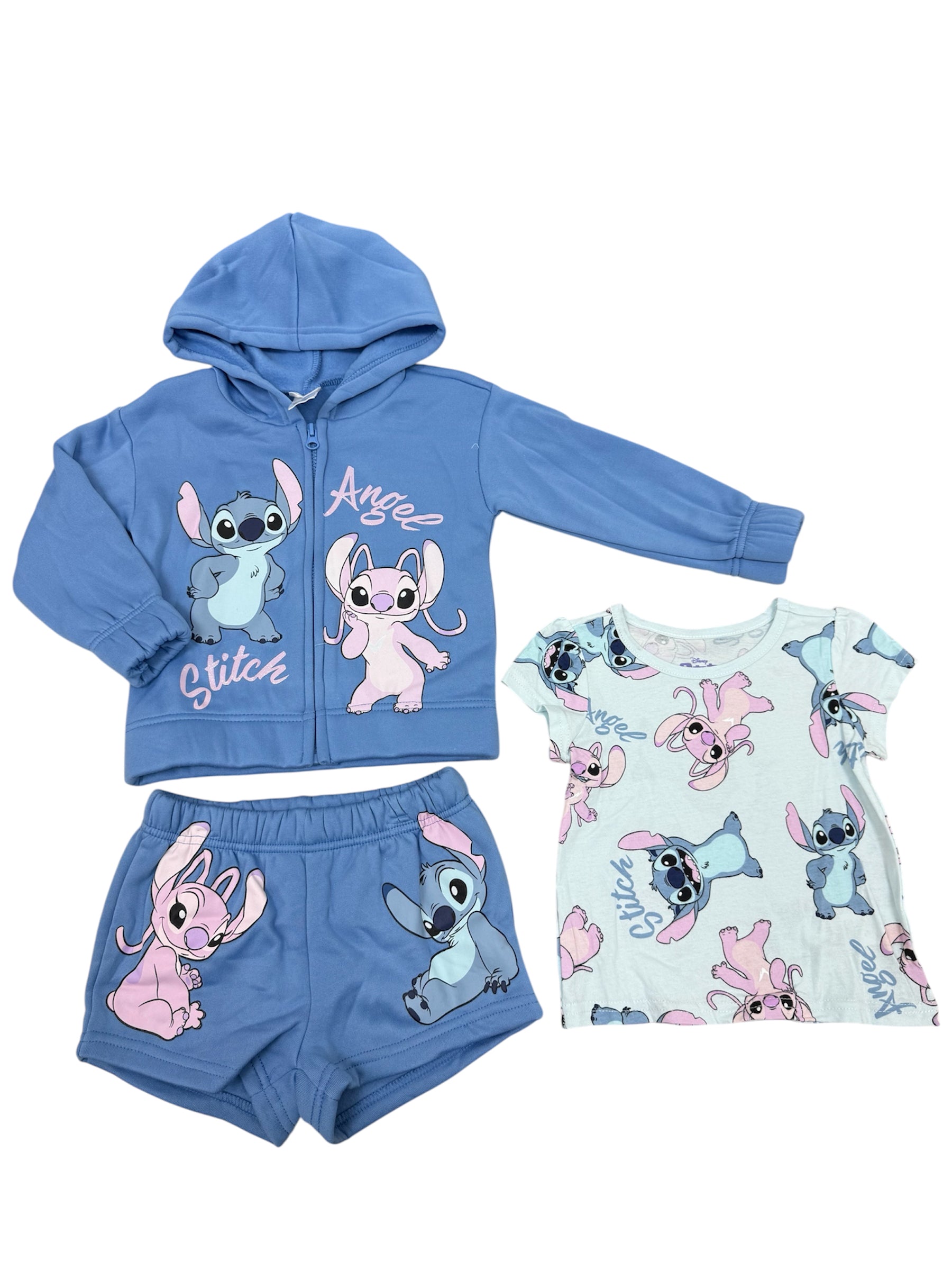 Toddler Disney Stitch & Angel 3pc Hoodie, Shirt & Shorts Set
