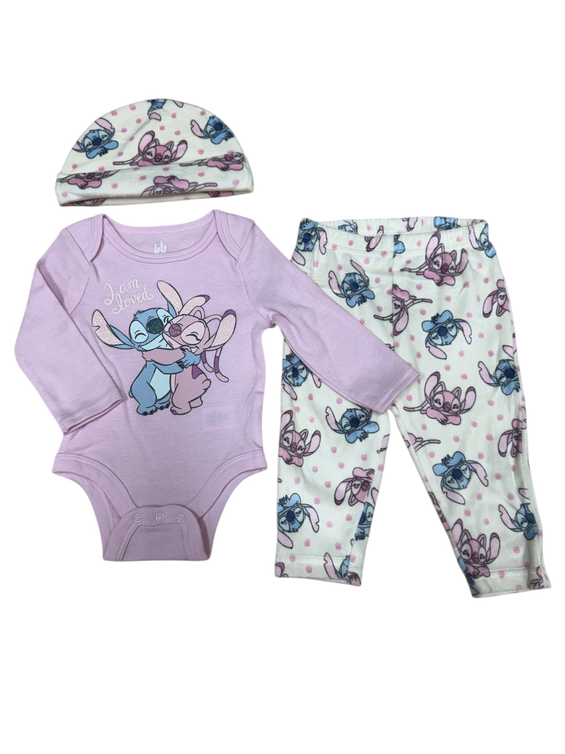 Disney Baby Stitch & Angel "I Am Loved" 3pc Set w/ Hat