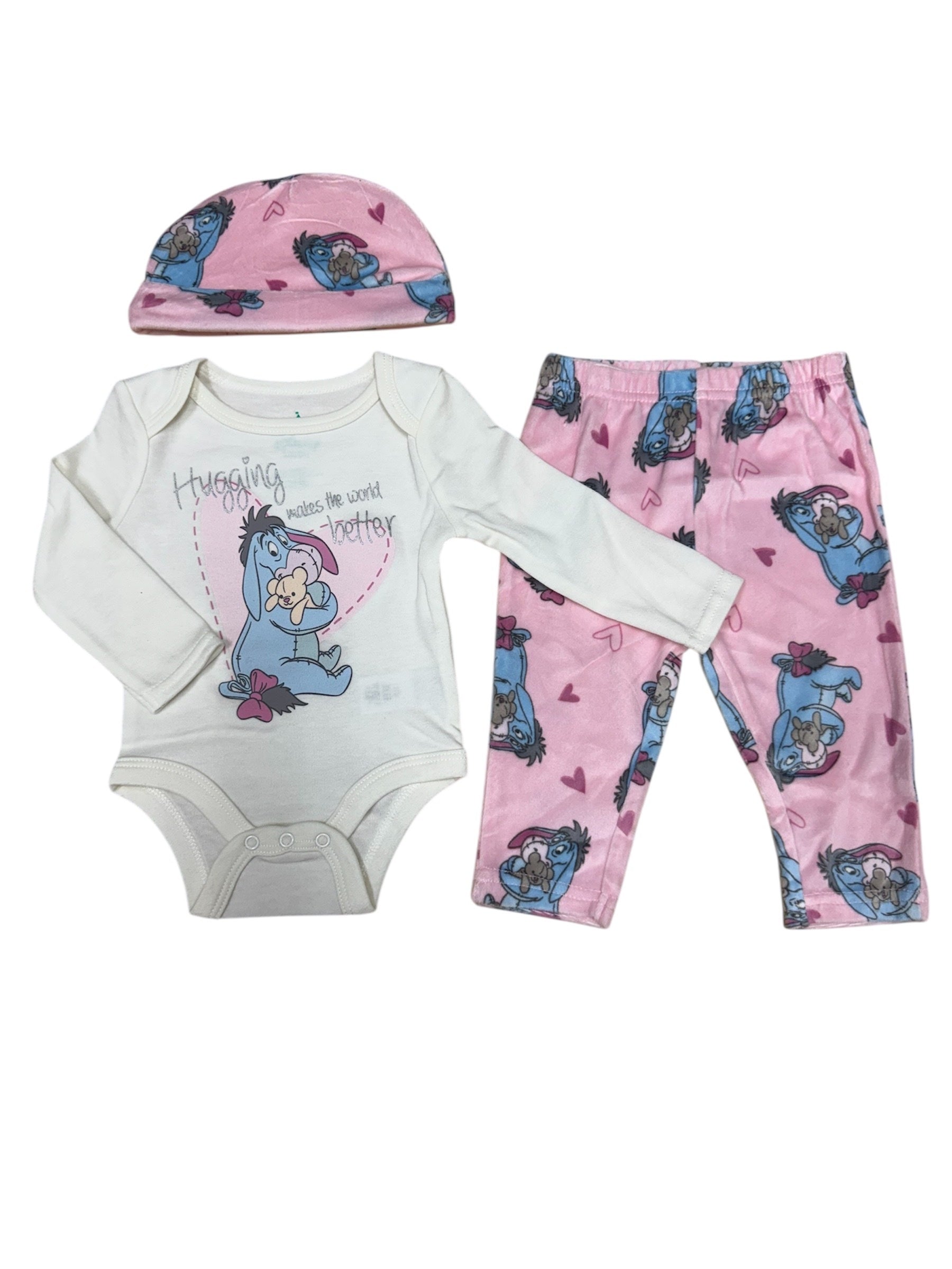 Disney Baby Eeyore Pink & White 3pc Set w/ Hat