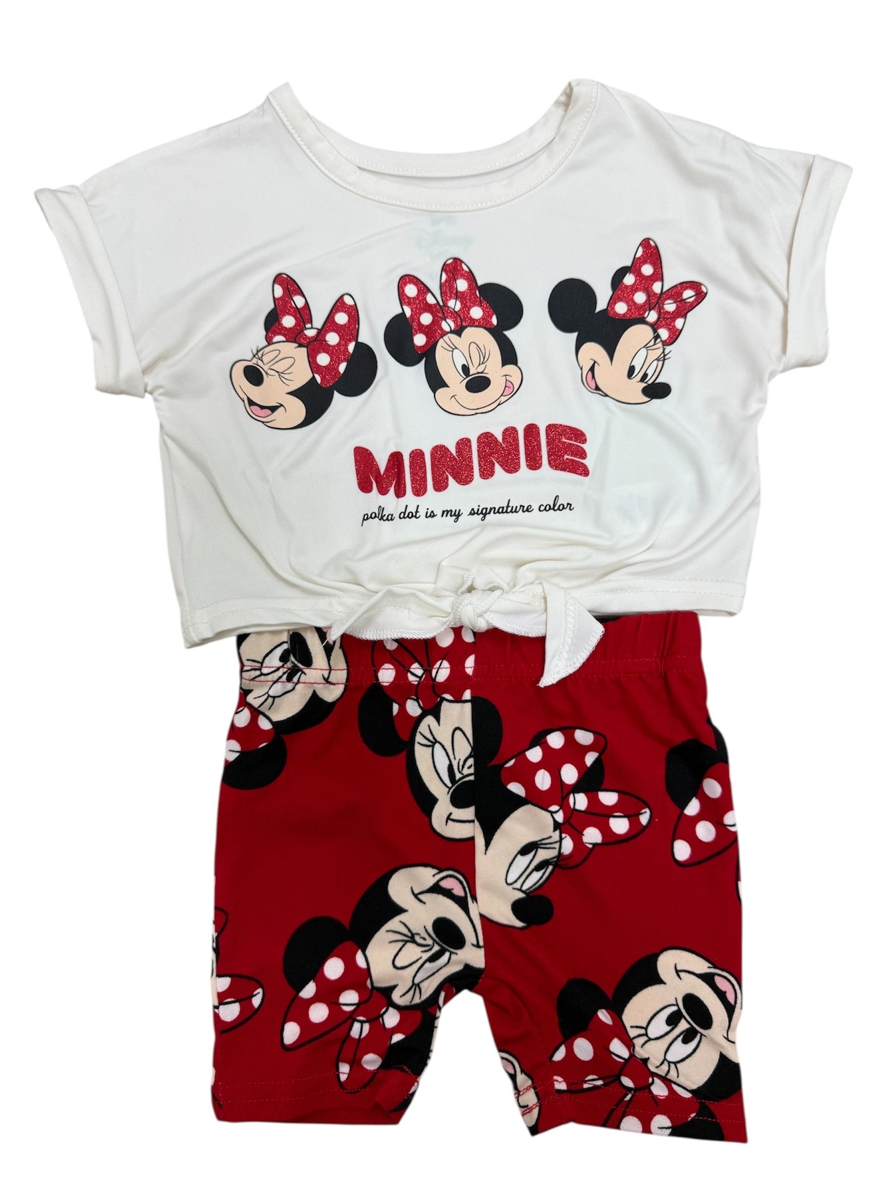 Disney Baby Minnie Mouse 3 Heads Shirt & Biker Shorts Set