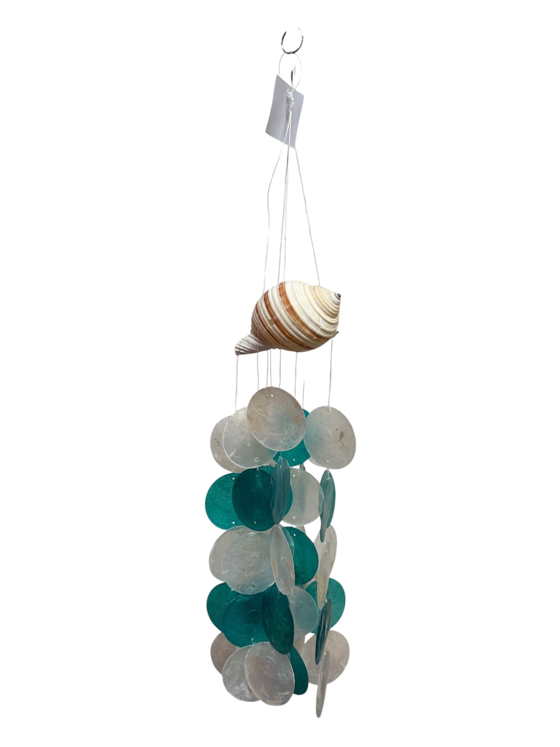 Shell Top Turquoise & White Capiz Chime 19.75"