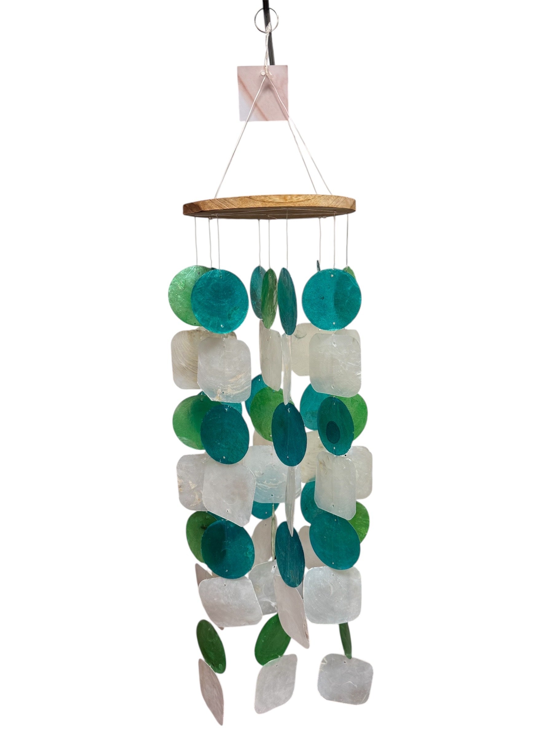 Aqua, White & Turquoise Capiz Chime 24"