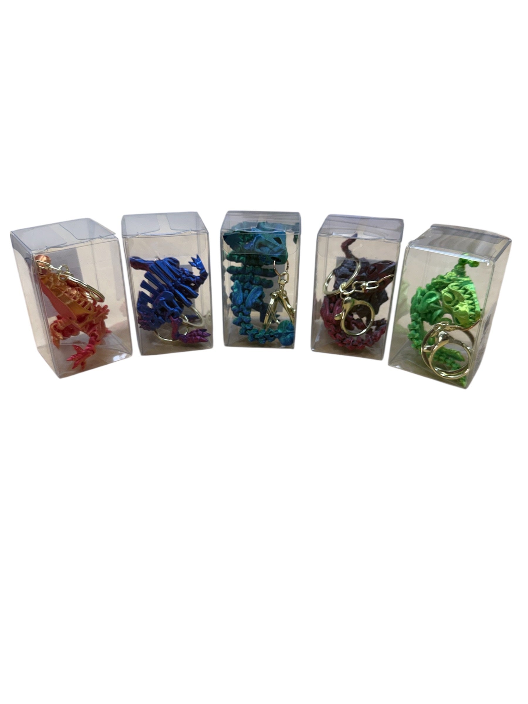 3D Printed Dino Keychain in Clear Box