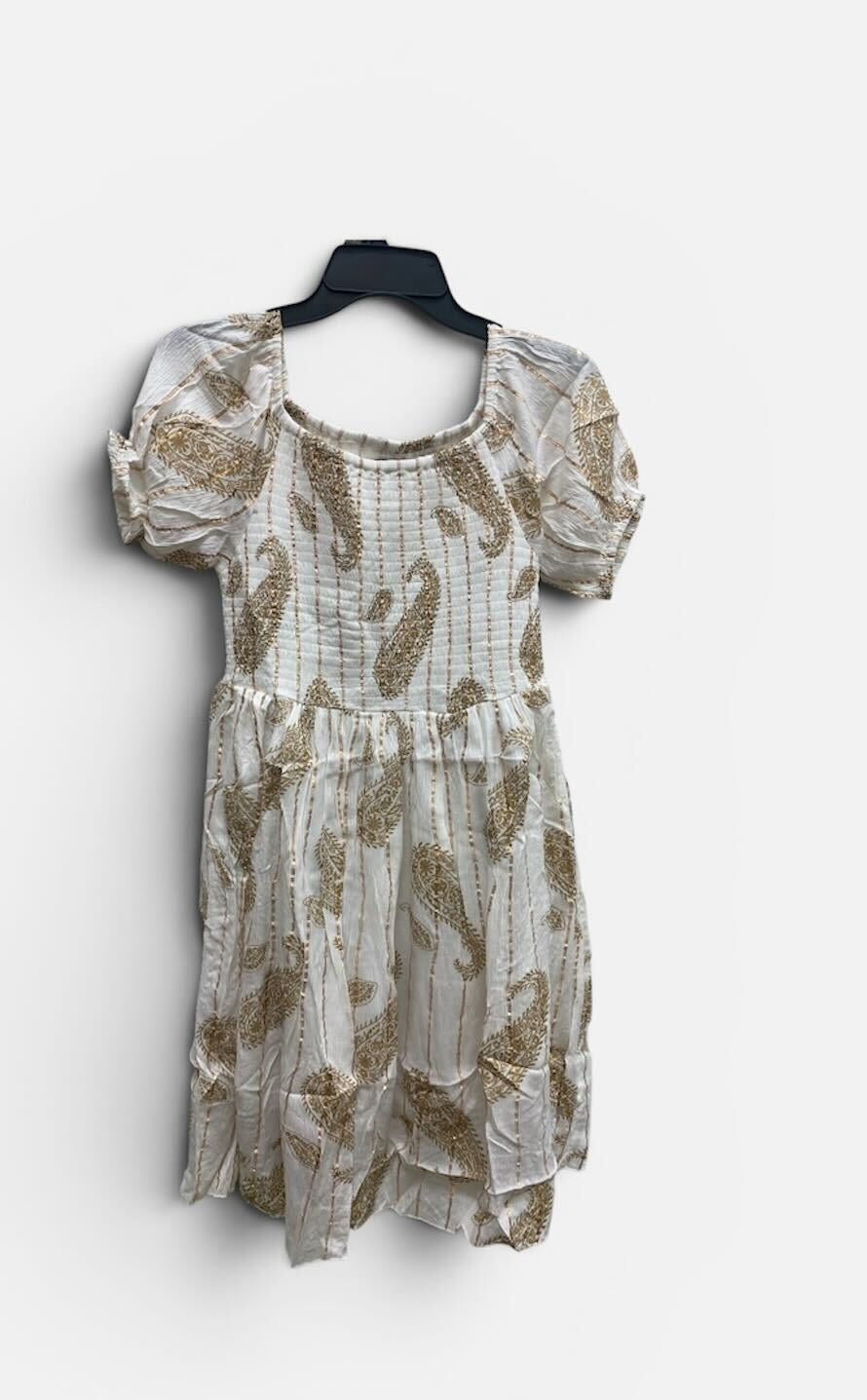 Cotton Smock Dress-Off White/Gold.