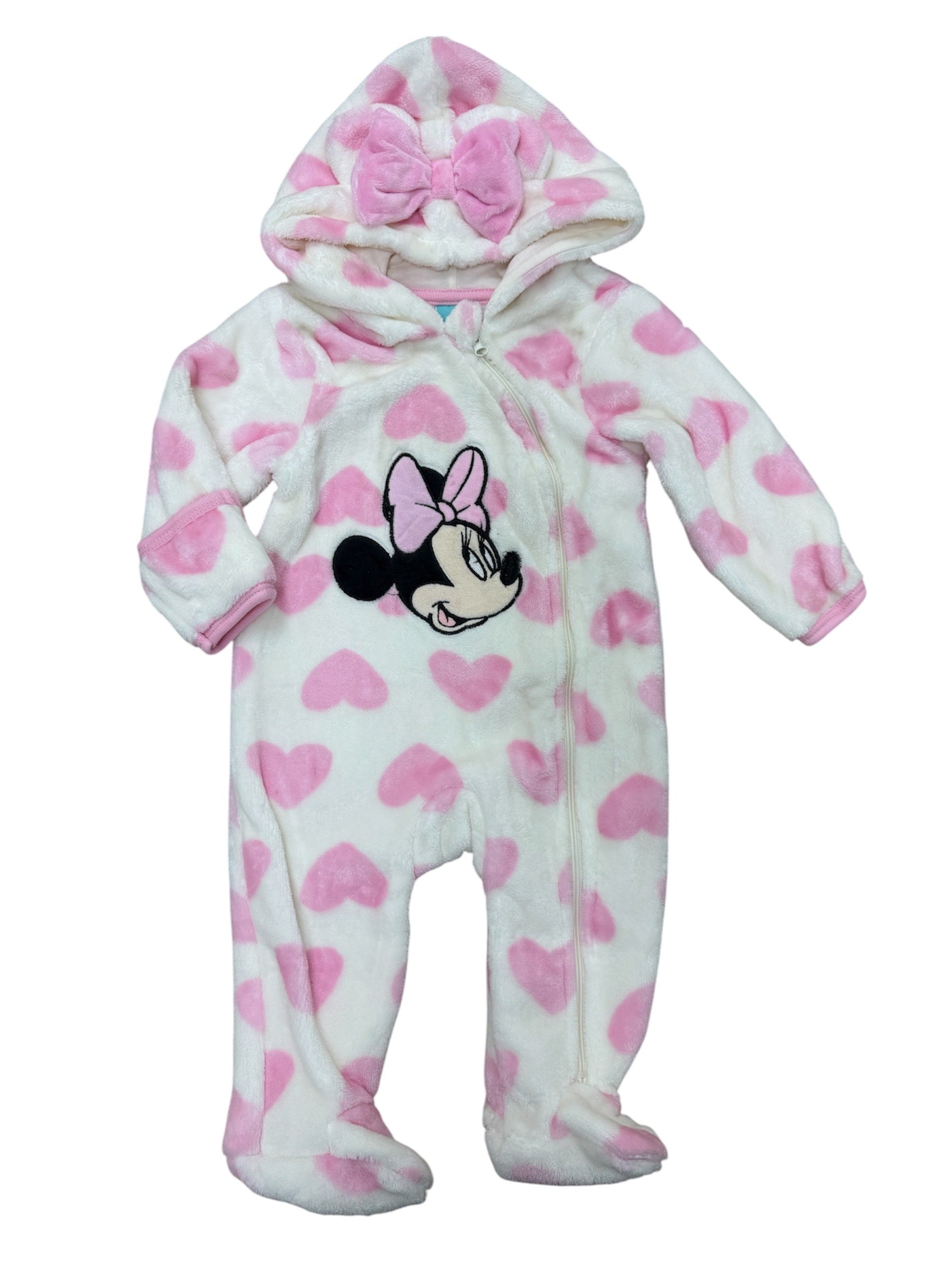 Disney Minnie Mouse Hearts Newborn Plush Hooded Coveralls