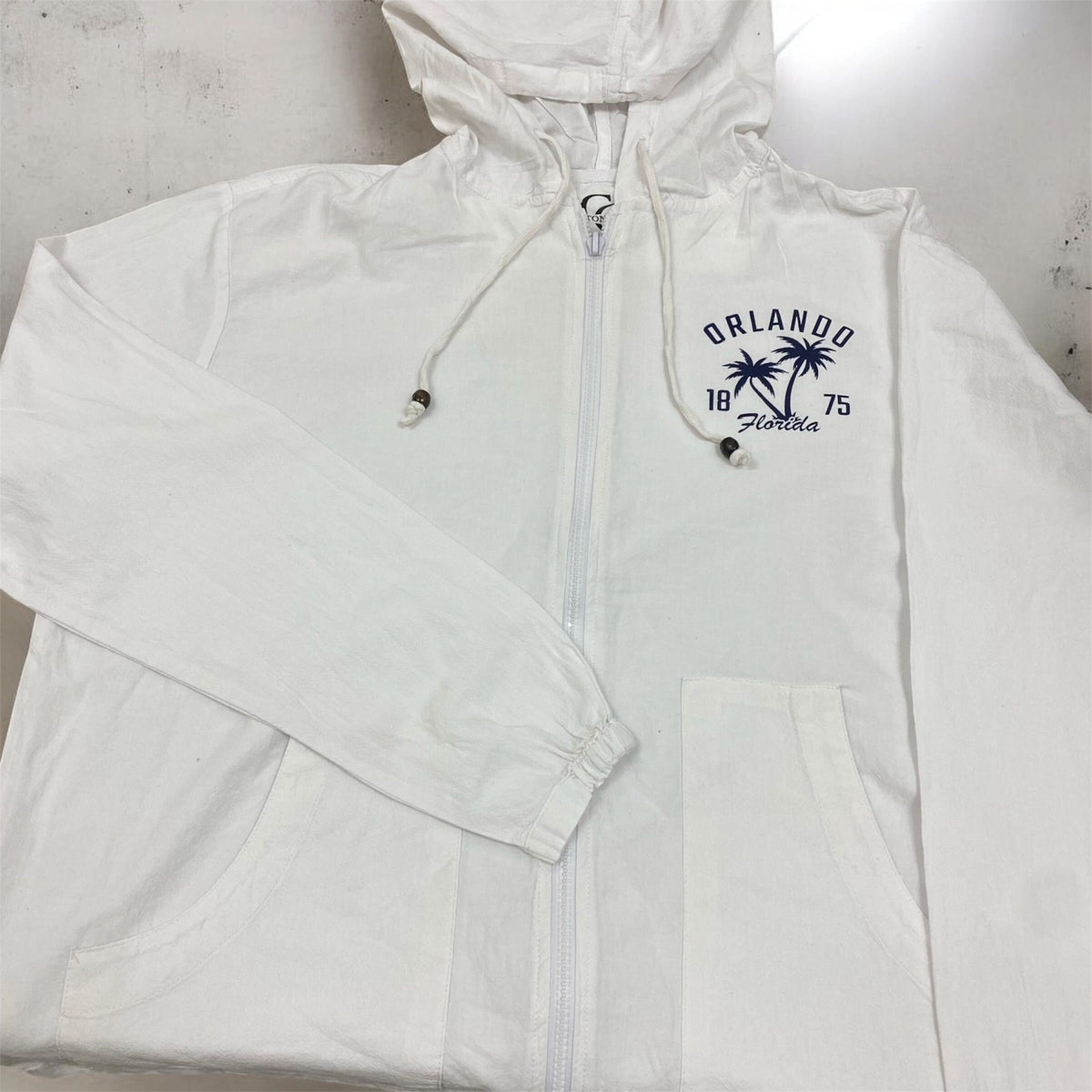 White Orlando Cotton Full Zip Hoodie