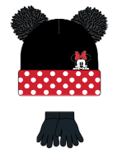Minnie Embroidery Double Pomp Cuff Beanie Gloves Red poka Dot Sett