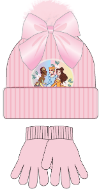 Princess Rib Knit Beanie With Satin Bow Gloves Pink Set